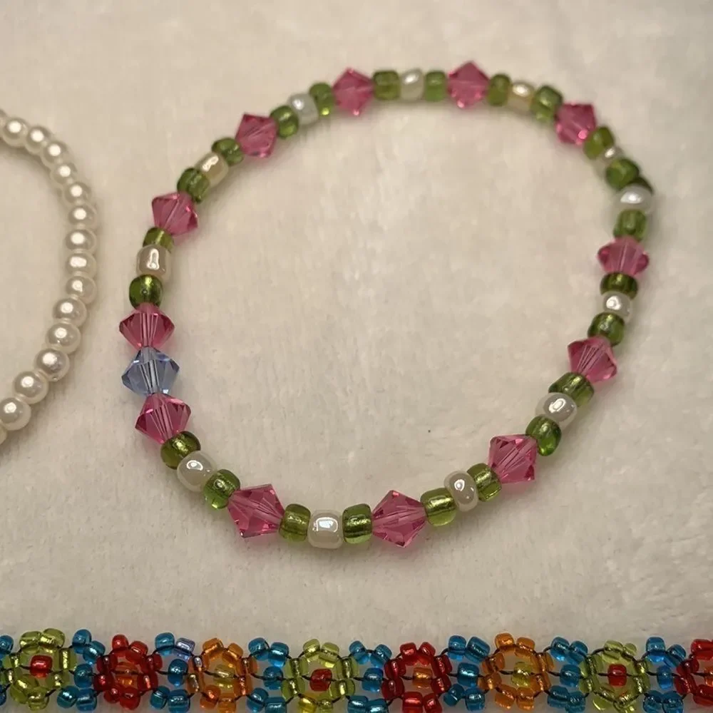Set of Girls Multi Colored Crystal and Beaded Bracelets - Four in Total